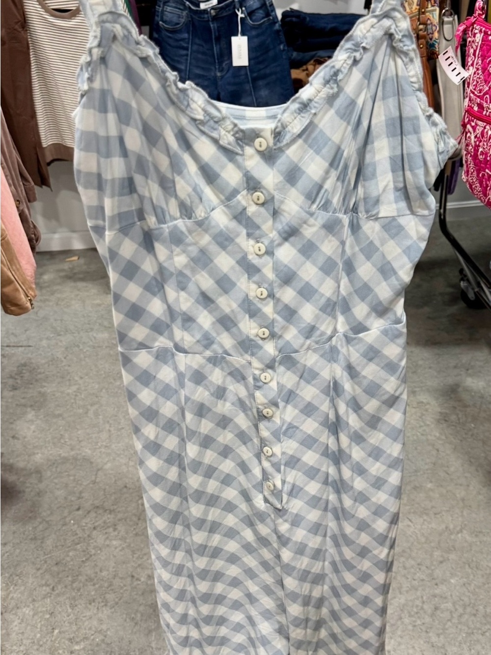 Urban Outfitters Light Blue & White Gingham Button-Front Jumpsuit